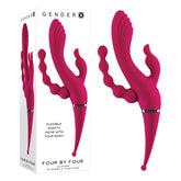 Gender X FOUR BY FOUR - 27.5 cm USB Rechargeable Multi Vibrator Pink VIBRATORS-RABBIT-MULTI
